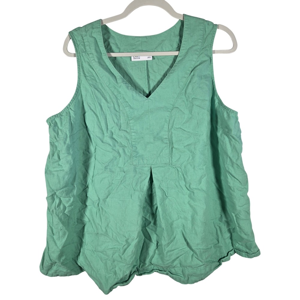 Croft & Barrow Sleeveless Blouse Womens 1X Green Linen Blend V-Neck Casual